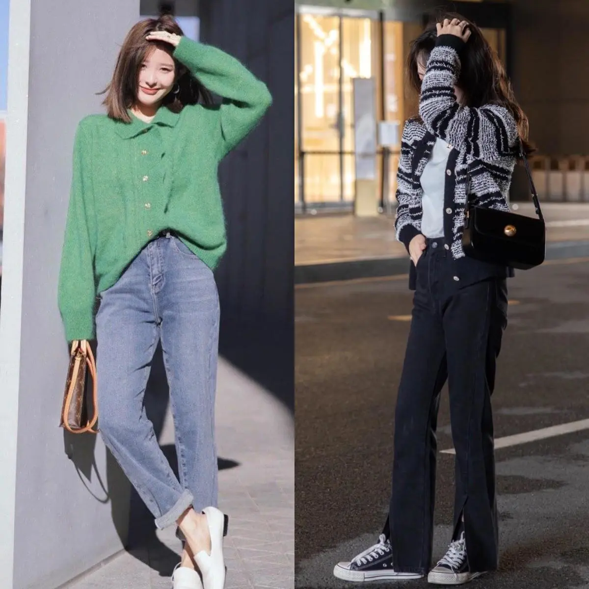 阔脚裤-阔腿裤+低跟鞋、阔腿裤+帆布鞋=春天回头率最高穿法！适合小个子