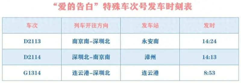 12306查询时刻表-“爱的告白”特殊车次号发车时刻表来了！这些开往深圳北的列车，满满都是爱