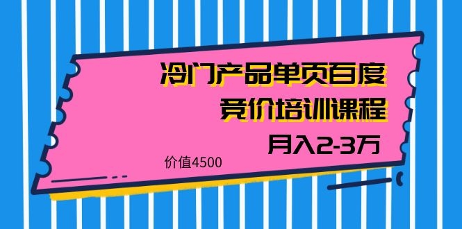 （1129期）我是钱28期冷门产品单页百度竞价培训课程，月入2-3万（价值4500）