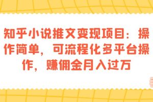 （7260期）知乎小说推文变现项目：操作简单，可流程化多平台操作，赚佣金月入过万