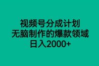 视频号分成计划，无脑制作的爆款领域，日入2000+