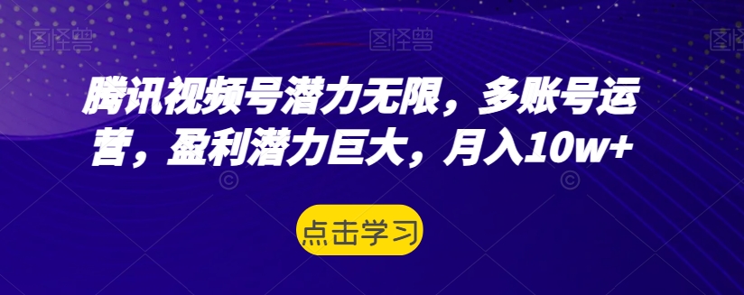 腾讯视频号潜力无限，多账号运营，盈利潜力巨大，月入10w+