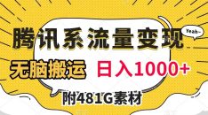 腾讯系流量变现，有播放量就有收益，无脑搬运，日入1000+（附481G素材）