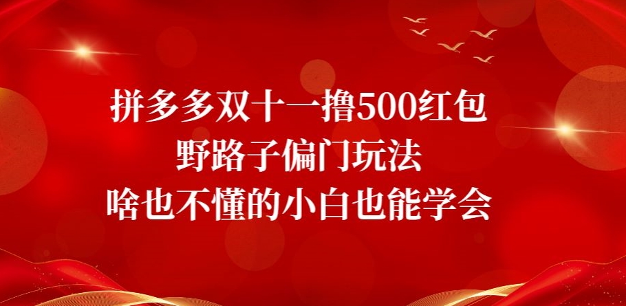 拼多多双十一撸500红包野路子偏门玩法，啥也不懂的小白也能学会【揭秘】