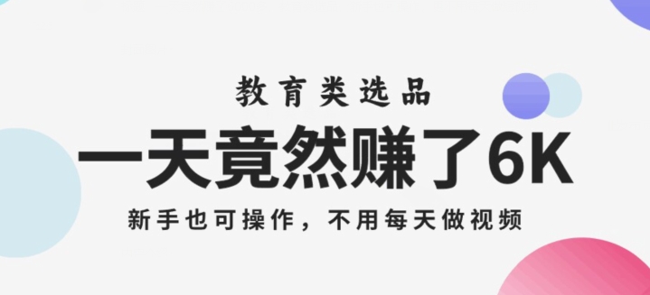 一天竟然赚了6000多，教育类选品，新手也可操作，更不用每天做短视频【揭秘】