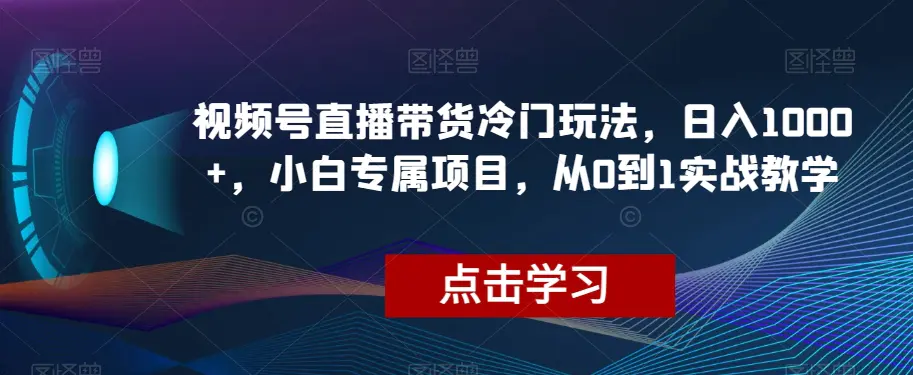 视频号直播带货冷门玩法，日入1000+，小白专属项目，从0到1实战教学【揭秘】