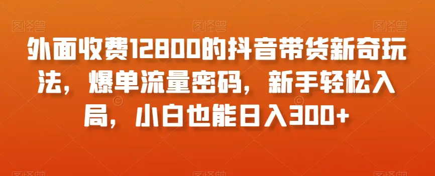 外面收费12800的抖音带货新奇玩法，爆单流量密码，新手轻松入局，小白也能日入300+【揭秘】