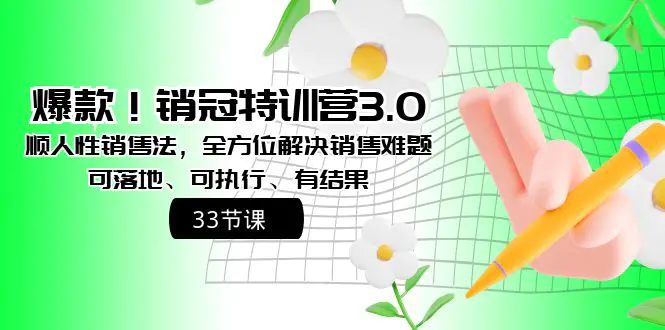 爆款！销冠特训营3.0之顺人性销售法，全方位解决销售难题、可落地、可执..