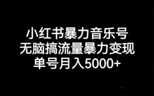 小红书暴力音乐号，无脑搞流量暴力变现，单号月入5000+