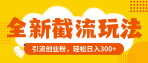 全新截流玩法,精准引流创业粉,轻松日入300+