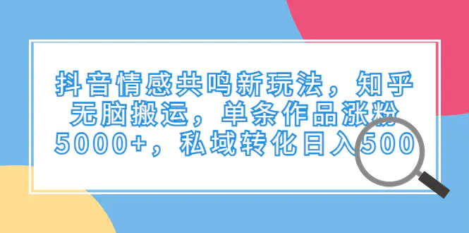 图片[1]-抖音情感共鸣新玩法，知乎无脑搬运，单条作品涨粉5000+，私域转化日入500