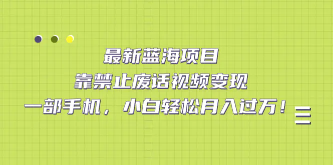 图片[1]-最新蓝海项目，靠禁止废话视频变现，一部手机，小白轻松月入过万！