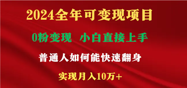 图片[1]-2024全年可变现项目，一天收益至少2000+，小白上手快，普通人就要利用互…