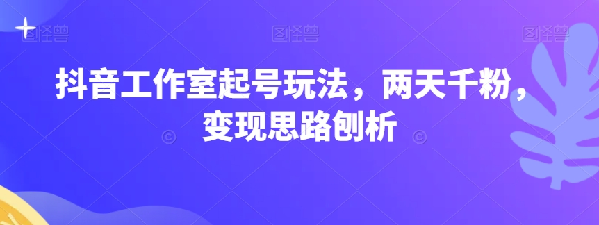 抖音工作室起号玩法，两天千粉，变现思路刨析