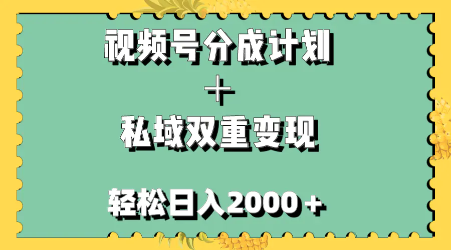 图片[1]-视频号分成计划＋私域双重变现，轻松日入1000＋，无任何门槛，小白轻松上手