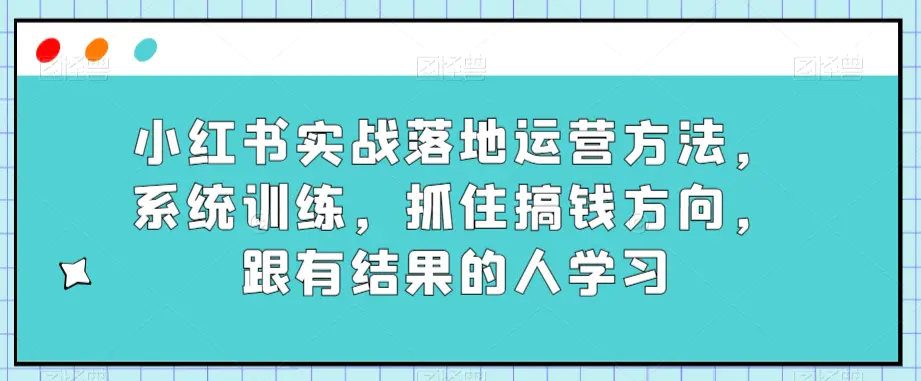 图片[1]-小红书实战落地运营方法，系统训练，抓住搞钱方向，跟有结果的人学习