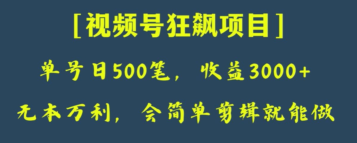 日收款500笔，纯利润3000+，视频号狂飙项目，会简单剪辑就能做【揭秘】