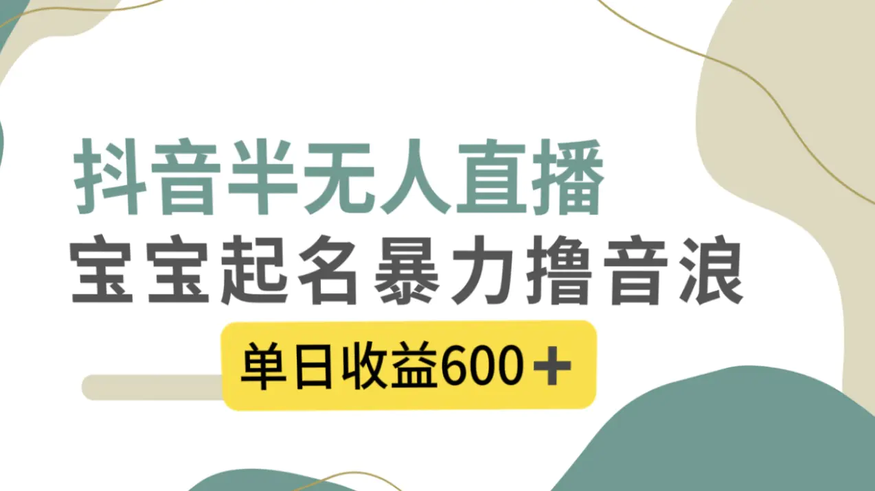 图片[1]-抖音半无人直播，宝宝起名，暴力撸音浪，单日收益600+