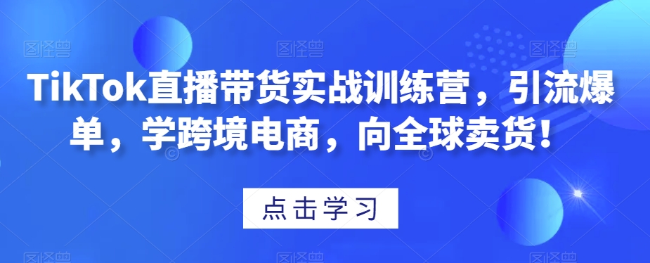 TikTok直播带货实战训练营，引流爆单，学跨境电商，向全球卖货