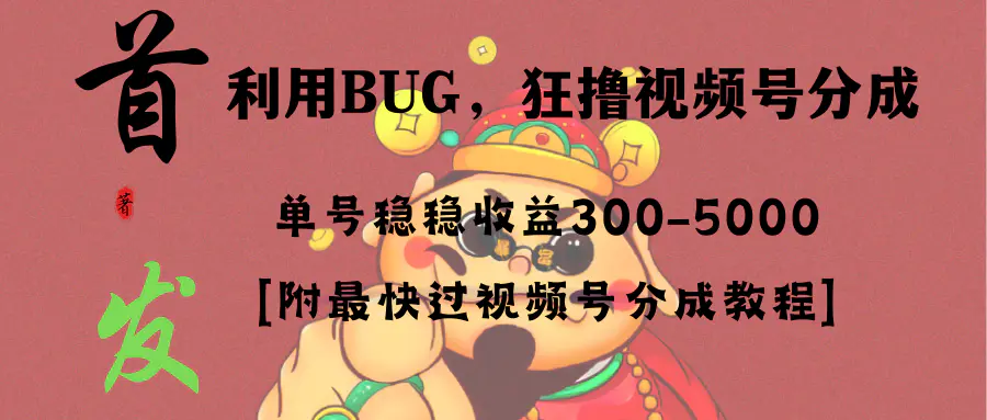 图片[1]-全网独家首发，视频号BUG，超短期项目，单号每日净收益300-5000！