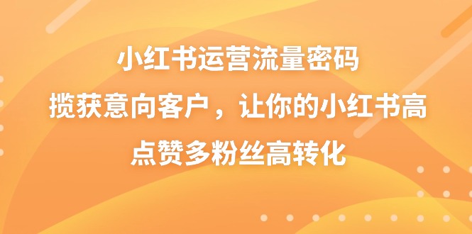 小红书运营流量密码，揽获意向客户，让你的小红书高点赞多粉丝高转化