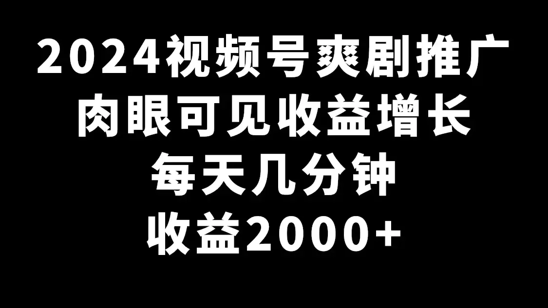 图片[1]-2024视频号爽剧推广，肉眼可见的收益增长，每天几分钟收益2000+