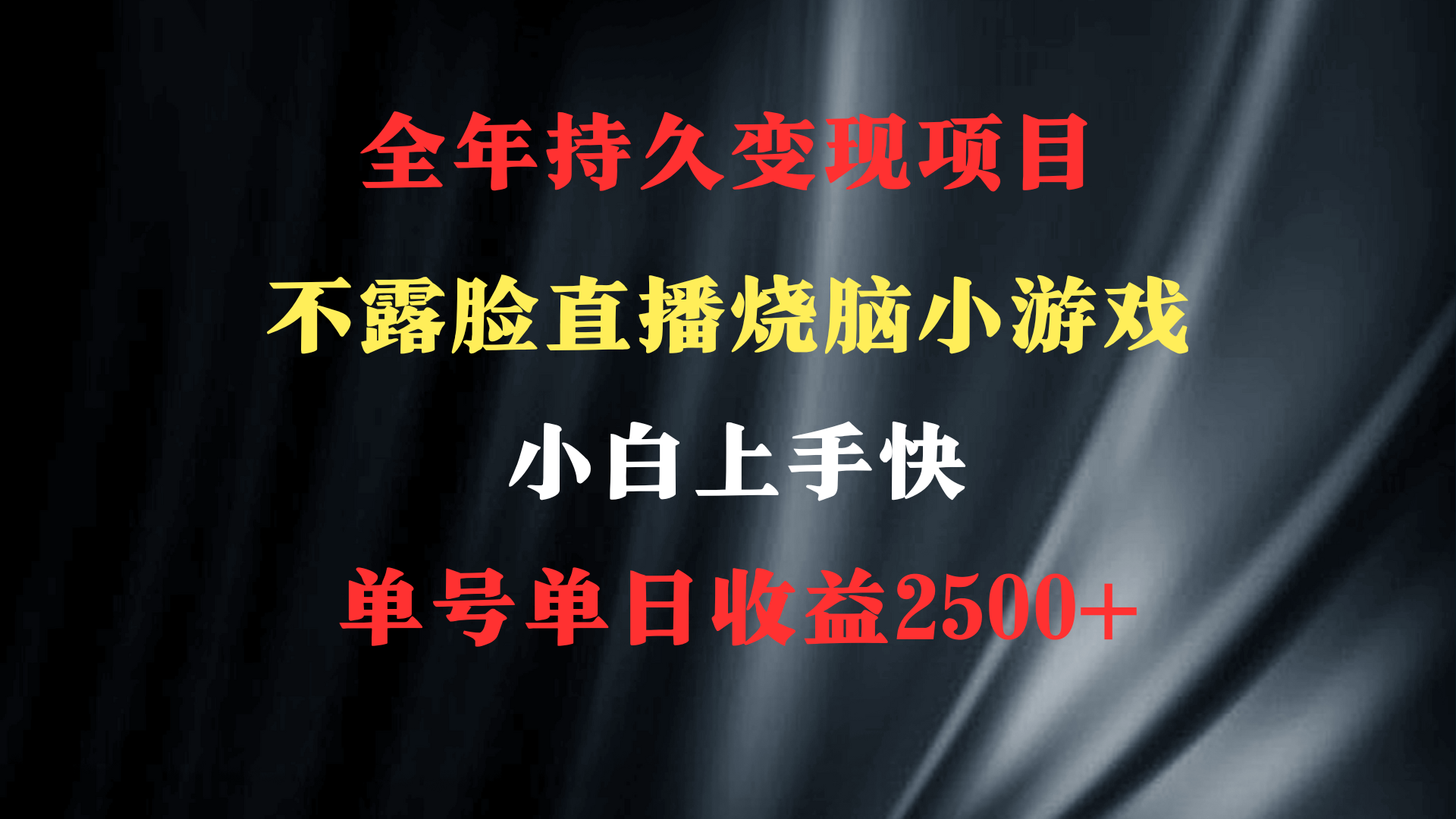 2024年 最优项目，烧脑小游戏不露脸直播 小白上手快 无门槛 一天收益2500+