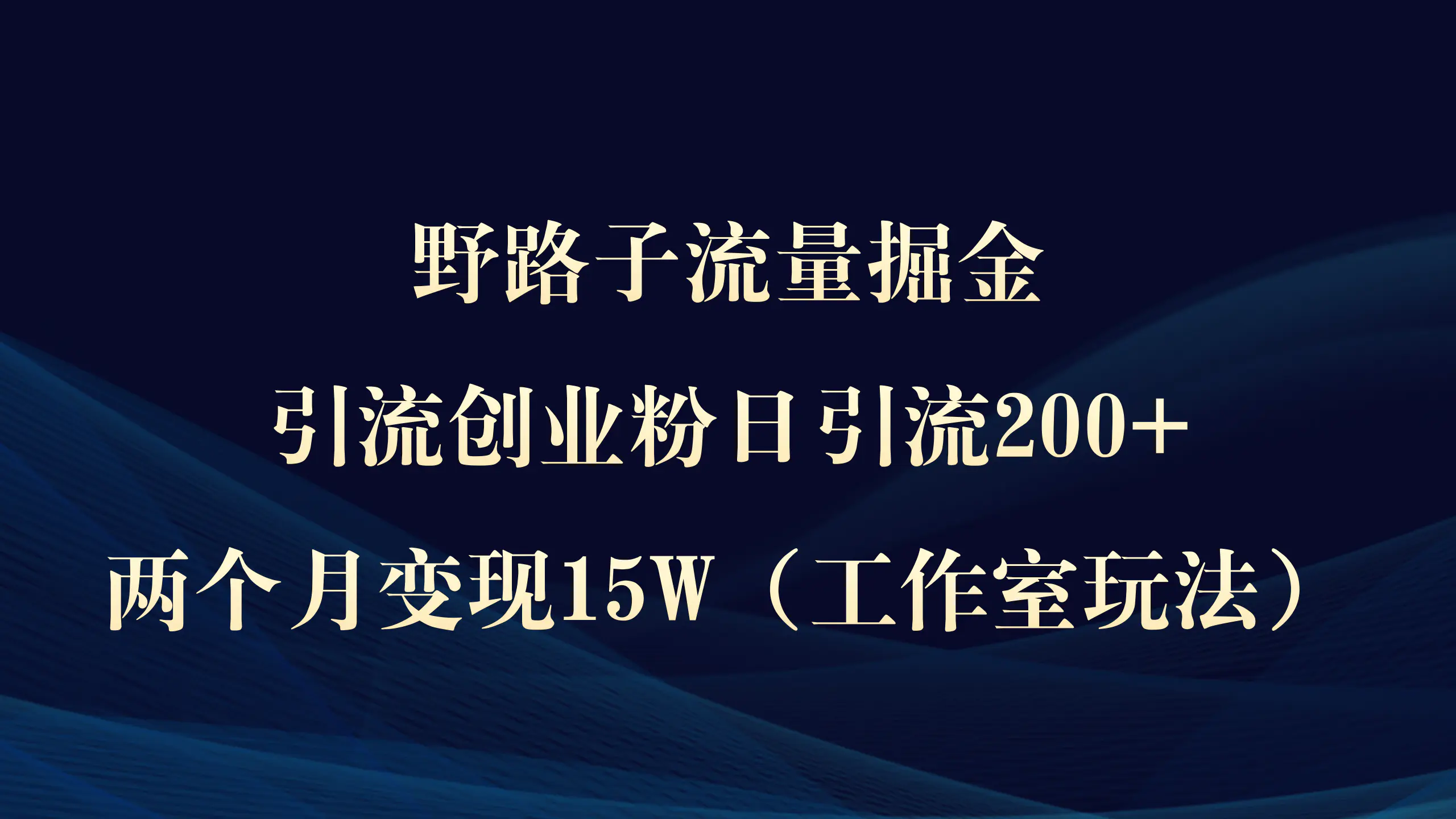 图片[1]-野路子流量掘金，引流创业粉日引流200+，两个月变现15W（工作室玩法））