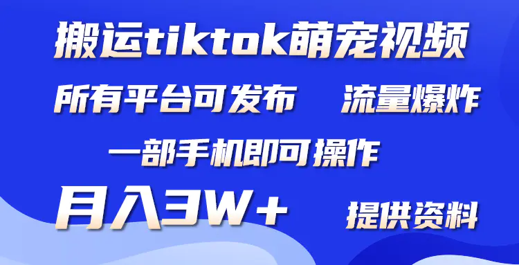 图片[1]-搬运Tiktok萌宠类视频，一部手机即可。所有短视频平台均可操作，月入3W+