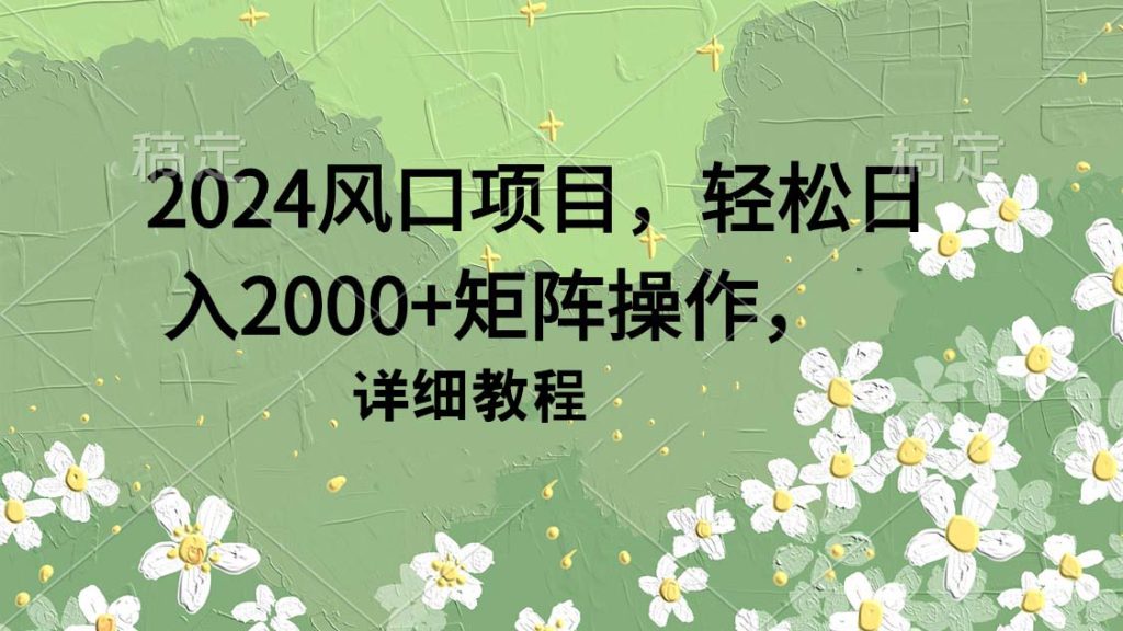 2024风口项目,轻松日入2000+矩阵操作,详细教程-优选副业网