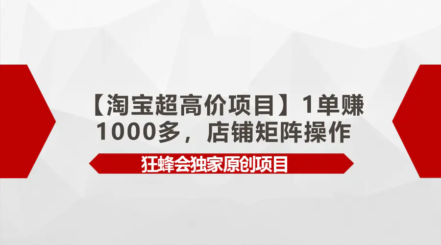 图片[1]-【淘宝超高价项目】1单赚1000多，店铺矩阵操作