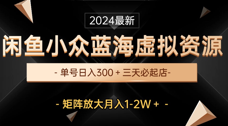 最新闲鱼小众蓝海虚拟资源，单号日入300＋，三天必起店，矩阵放大月入1-2W