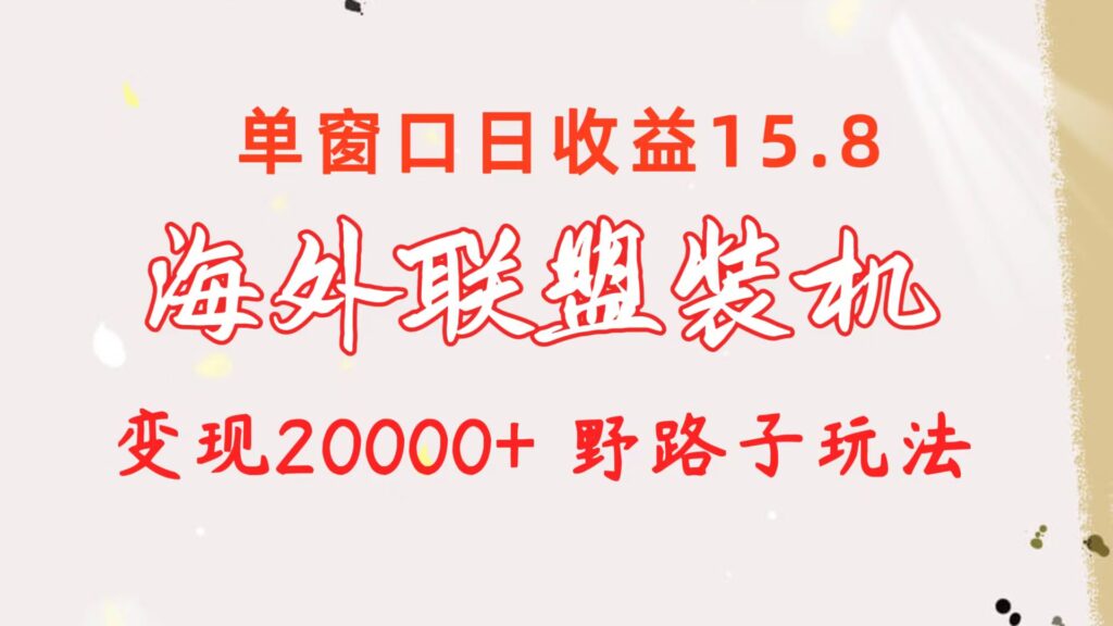 海外联盟装机 单窗口日收益15.8 变现20000+ 野路子玩法-优创圈