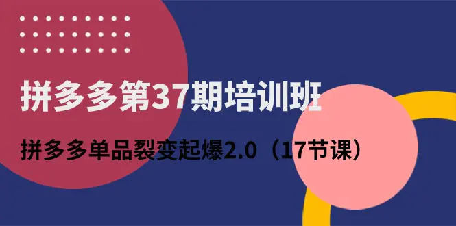 拼多多第37期培训班：拼多多单品裂变起爆2.0（17节课）-亿创圈
