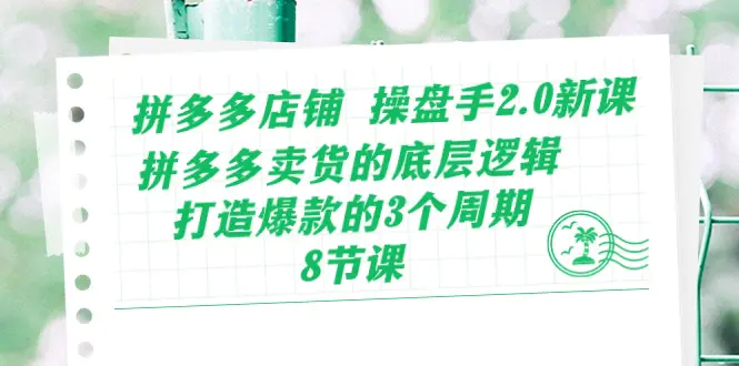 拼多多店铺 操盘手2.0新课，拼多多卖货的底层逻辑，打造爆款的3个周期-8节