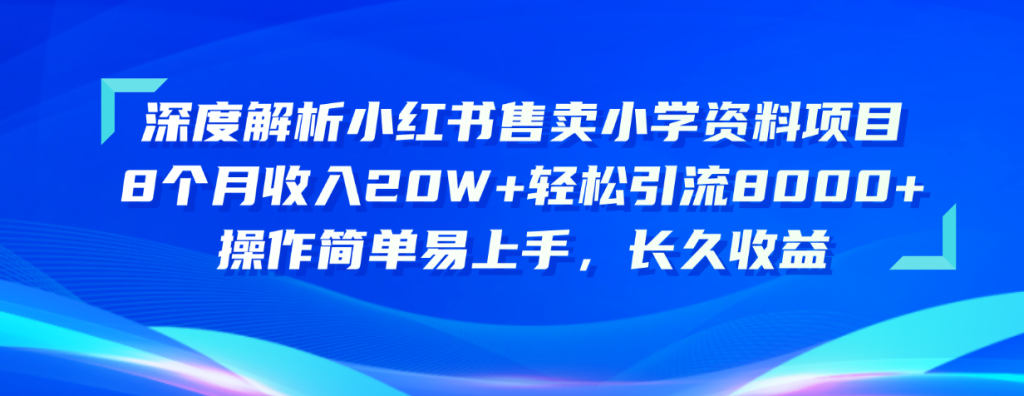 深度解析小红书售卖小学资料项目 8个月收入20W+轻松引流8000+操作简单…-优选副业网