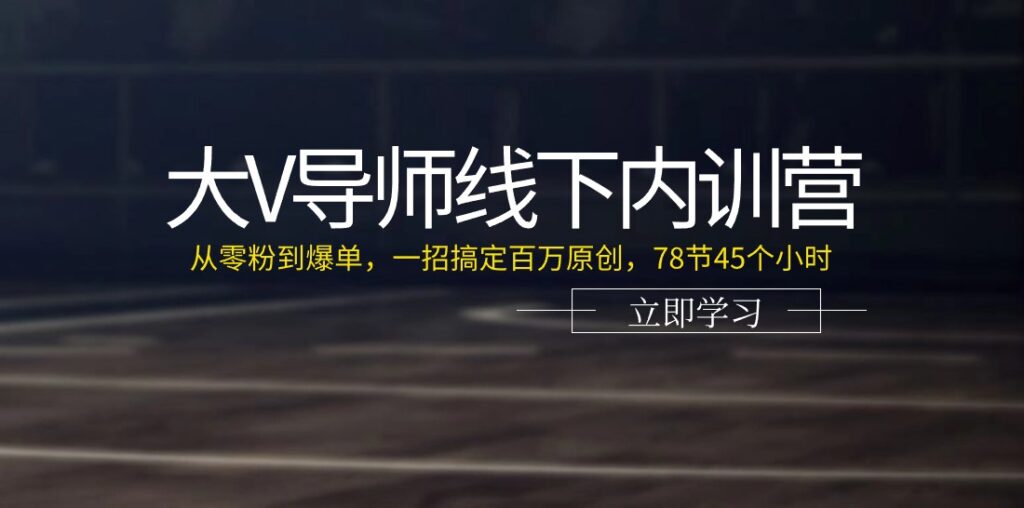 大V导师线下内训营:从零粉到爆单,一招搞定百万原创,78节45个小时-优创圈