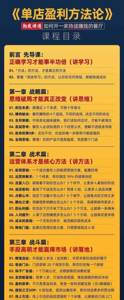 餐饮店盈利实操方法:教你怎样开一家持续能赚钱的餐厅(25节)-优创圈