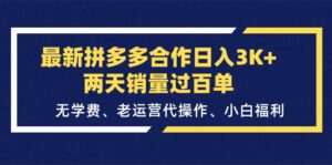 最新拼多多合作日入3K+两天销量过百单,无学费、老运营代操作、小白福利
