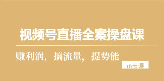 视频号直播全案操盘课，赚利润，搞流量，提势能（16节课）