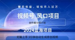 2024蓝海项目，3分钟自动生成视频，月入过万