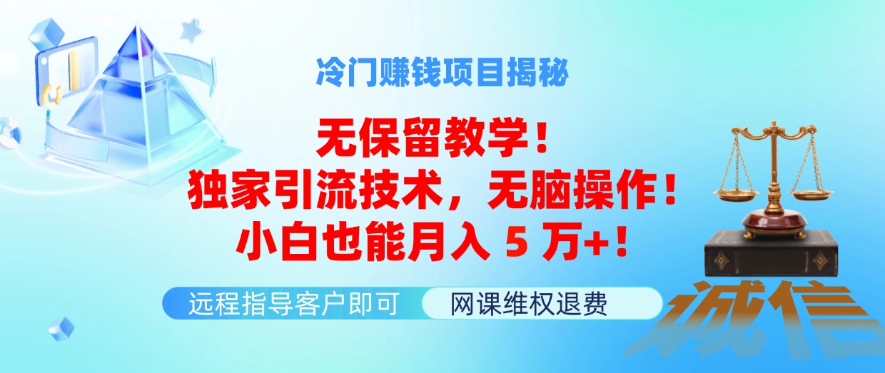 冷门赚钱项目无保留教学！独家引流技术，无脑操作！小白也能月入5万+！-优创圈
