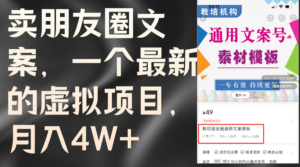 卖朋友圈文案,一个最新的虚拟项目,月入4W+(教程+素材)-优创圈