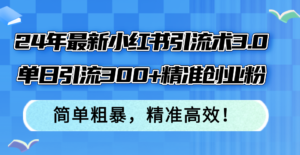 24年最新小红书引流术3.0，单日引流300+精准创业粉，简单粗暴，精准高效！-优创圈