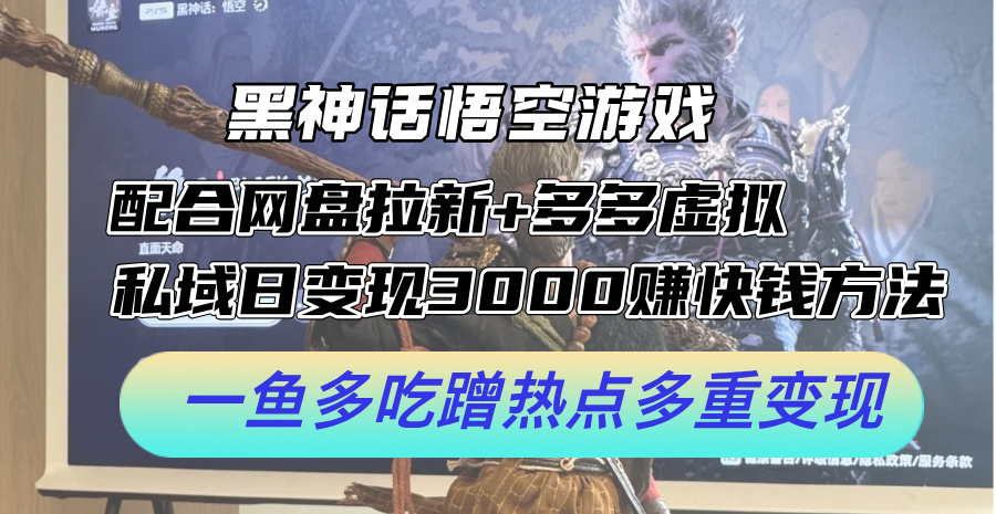 黑神话悟空游戏配合网盘拉新+多多虚拟+私域日变现3000+赚快钱方法。…-琪琪网创