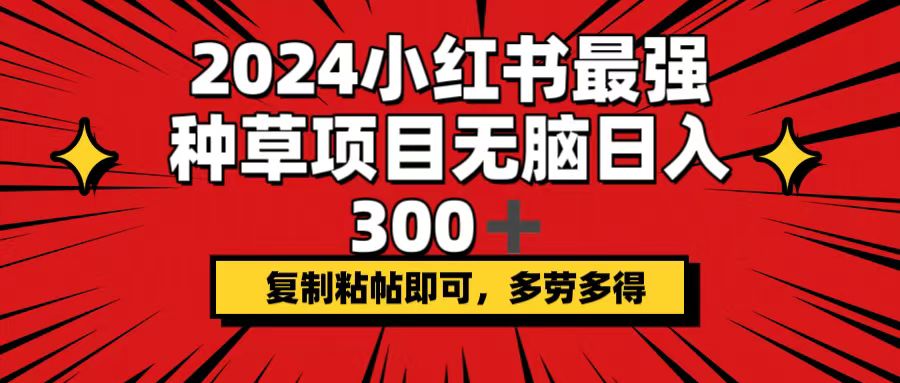 2024小红书最强种草项目，无脑日入300+，复制粘帖即可，多劳多得-琪琪网创