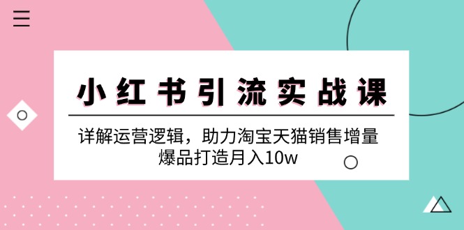 小红书引流实战课：详解运营逻辑，助力淘宝天猫销售增量，爆品打造月入10w