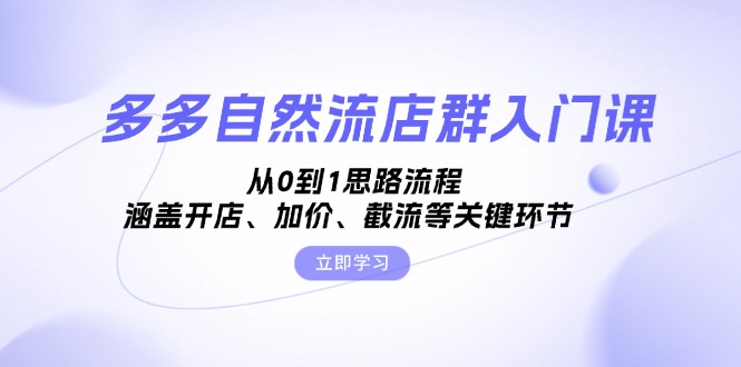 多多自然流店群入门课，从0到1思路流程，涵盖开店、加价、截流等关键环节