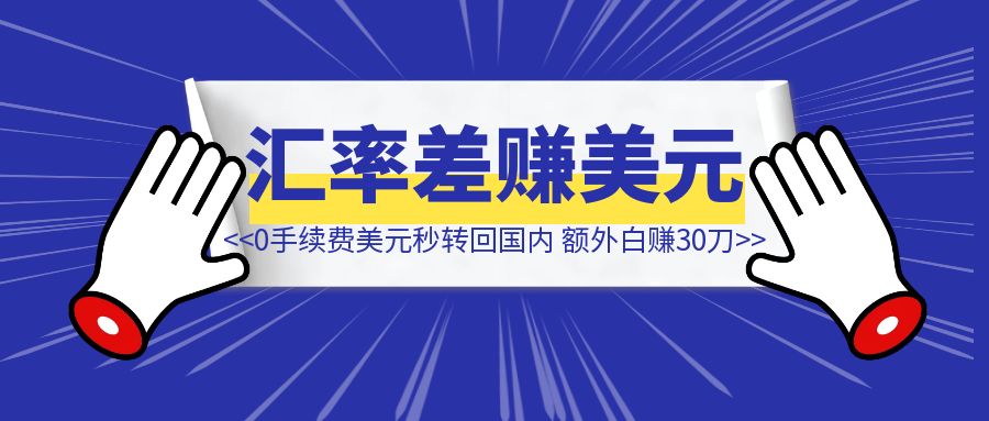 0手续费，美元秒转回国内。额外白赚30刀