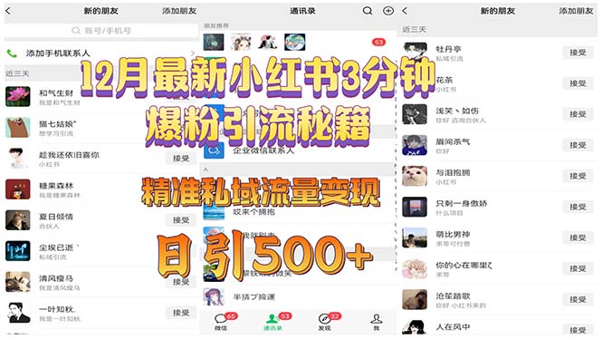 12月最新小红书3分钟爆粉引流秘籍 精准私域流量变现 日引500+-威虎科创